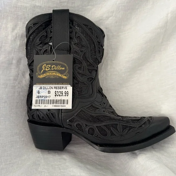 NWT JB DILLION Black Cutout Leather Western Boots - Picture 7 of 12